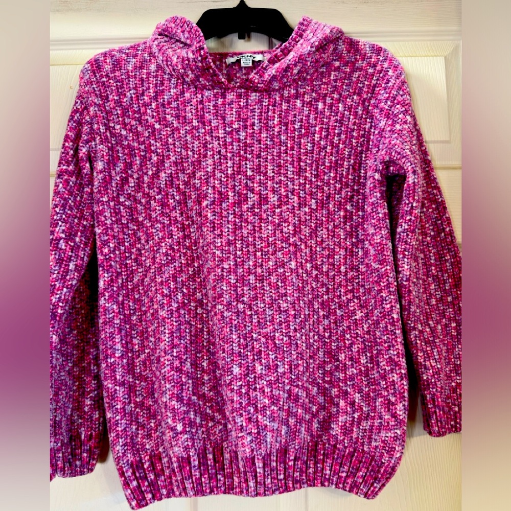 EUC DKNY Women's Pink Hoodie Neck Sweater with Textured Knit Size L